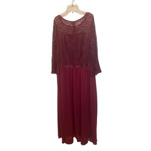 Wedtrend Burgundy Lace Long Sleeve Dress